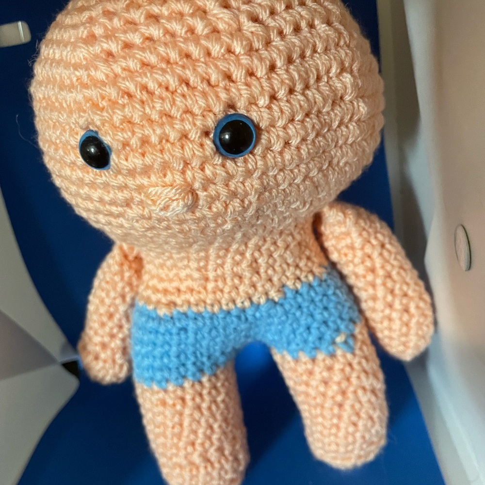 Handmade Crochet Plush Toy - Peach and Blue